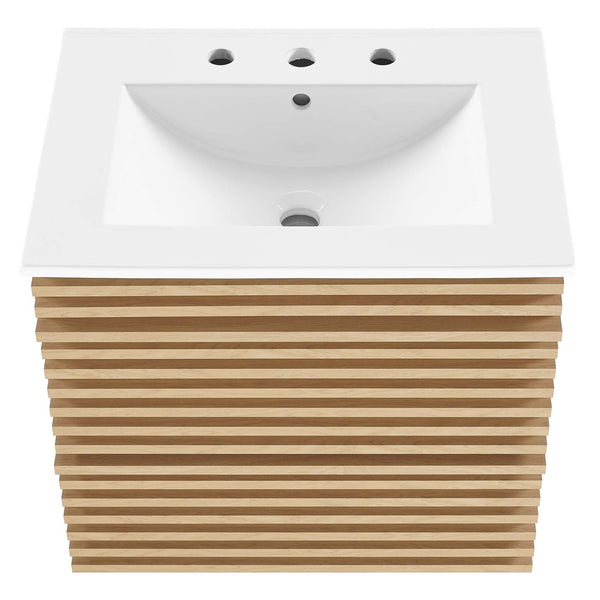 Modway Furniture Render 24" Wall-Mount Bathroom Vanity - Mid-Century Modern Design with Ample Storage and Style Oak White EEI-4433-OAK-WHI