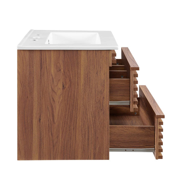 Modway Furniture Render 24" Wall-Mount Bathroom Vanity - Mid-Century Modern Design with Ample Storage and Style Walnut White EEI-4433-WAL-WHI