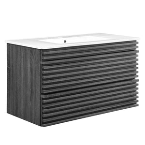 Modway Furniture Render 36" Wall-Mount Bathroom Vanity - Mid-Century Modern Design with Ample Storage Space & Style Charcoal White EEI-4436-CHA-WHI