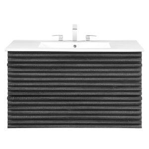 Modway Furniture Render 36" Wall-Mount Bathroom Vanity - Mid-Century Modern Design with Ample Storage Space & Style Charcoal White EEI-4436-CHA-WHI