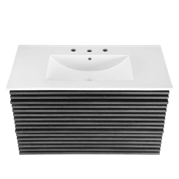 Modway Furniture Render 36" Wall-Mount Bathroom Vanity - Mid-Century Modern Design with Ample Storage Space & Style Charcoal White EEI-4436-CHA-WHI