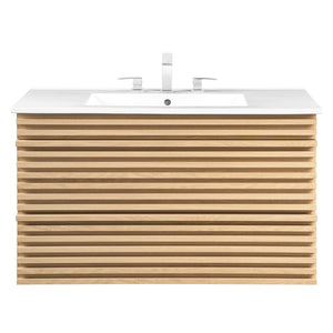 Modway Furniture Render 36" Wall-Mount Bathroom Vanity - Mid-Century Modern Design with Ample Storage Space & Style Oak White EEI-4436-OAK-WHI