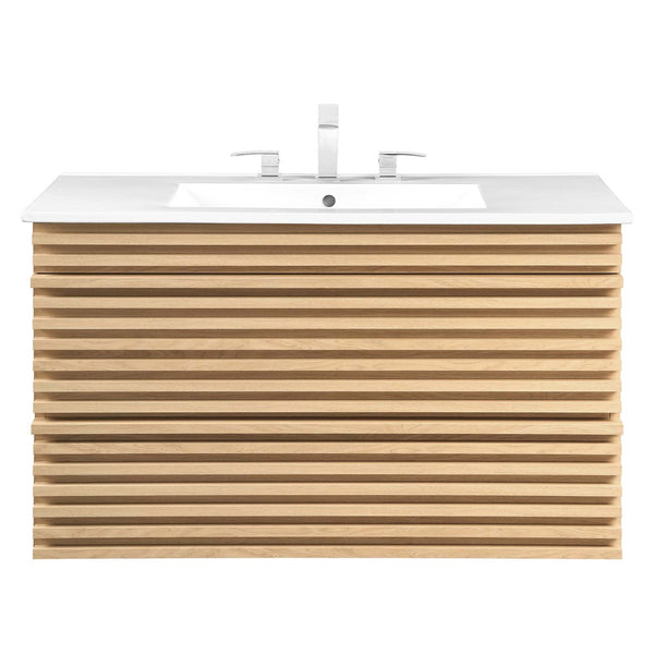 Modway Furniture Render 36" Wall-Mount Bathroom Vanity - Mid-Century Modern Design with Ample Storage Space & Style Oak White EEI-4436-OAK-WHI