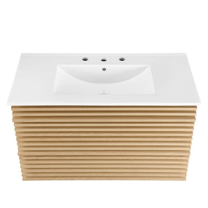 Modway Furniture Render 36" Wall-Mount Bathroom Vanity - Mid-Century Modern Design with Ample Storage Space & Style Oak White EEI-4436-OAK-WHI