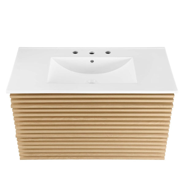 Modway Furniture Render 36" Wall-Mount Bathroom Vanity - Mid-Century Modern Design with Ample Storage Space & Style Oak White EEI-4436-OAK-WHI