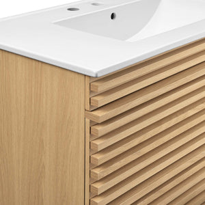 Modway Furniture Render 36" Wall-Mount Bathroom Vanity - Mid-Century Modern Design with Ample Storage Space & Style Oak White EEI-4436-OAK-WHI