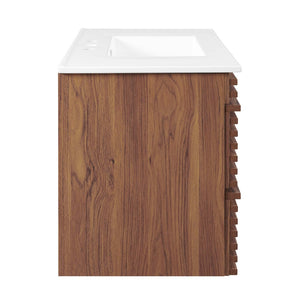 Modway Furniture Render 36" Wall-Mount Bathroom Vanity - Mid-Century Modern Design with Ample Storage Space & Style Walnut White EEI-4436-WAL-WHI