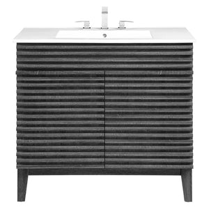 Modway Furniture Render 36" Bathroom Vanity by Modway - Mid-Century Modern Design with Seamless Ceramic Sink Charcoal White EEI-4437-CHA-WHI