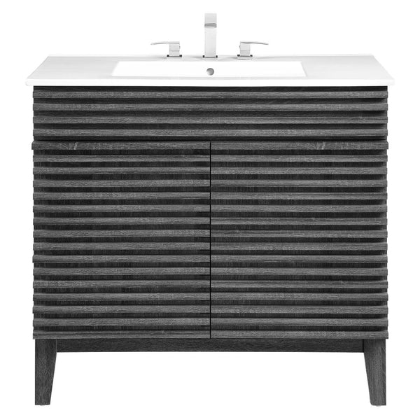 Modway Furniture Render 36" Bathroom Vanity by Modway - Mid-Century Modern Design with Seamless Ceramic Sink Charcoal White EEI-4437-CHA-WHI