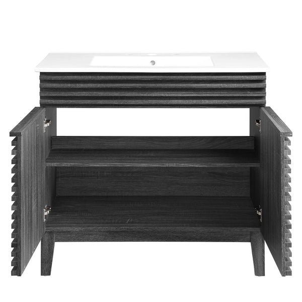 Modway Furniture Render 36" Bathroom Vanity by Modway - Mid-Century Modern Design with Seamless Ceramic Sink Charcoal White EEI-4437-CHA-WHI