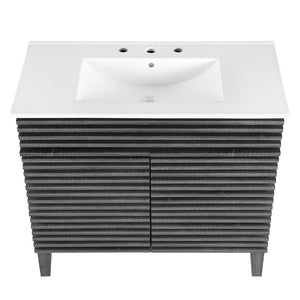 Modway Furniture Render 36" Bathroom Vanity by Modway - Mid-Century Modern Design with Seamless Ceramic Sink Charcoal White EEI-4437-CHA-WHI