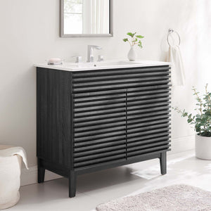 Modway Furniture Render 36" Bathroom Vanity by Modway - Mid-Century Modern Design with Seamless Ceramic Sink Charcoal White EEI-4437-CHA-WHI