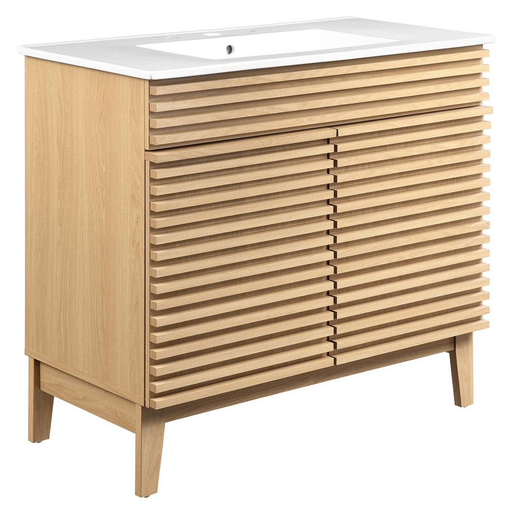 Modway Furniture Render 36" Bathroom Vanity by Modway - Mid-Century Modern Design with Seamless Ceramic Sink Oak White EEI-4437-OAK-WHI