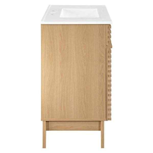 Modway Furniture Render 36" Bathroom Vanity by Modway - Mid-Century Modern Design with Seamless Ceramic Sink Oak White EEI-4437-OAK-WHI