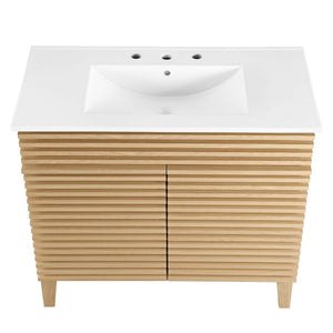 Modway Furniture Render 36" Bathroom Vanity by Modway - Mid-Century Modern Design with Seamless Ceramic Sink Oak White EEI-4437-OAK-WHI