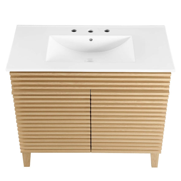 Modway Furniture Render 36" Bathroom Vanity by Modway - Mid-Century Modern Design with Seamless Ceramic Sink Oak White EEI-4437-OAK-WHI