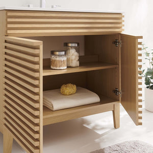 Modway Furniture Render 36" Bathroom Vanity by Modway - Mid-Century Modern Design with Seamless Ceramic Sink Oak White EEI-4437-OAK-WHI