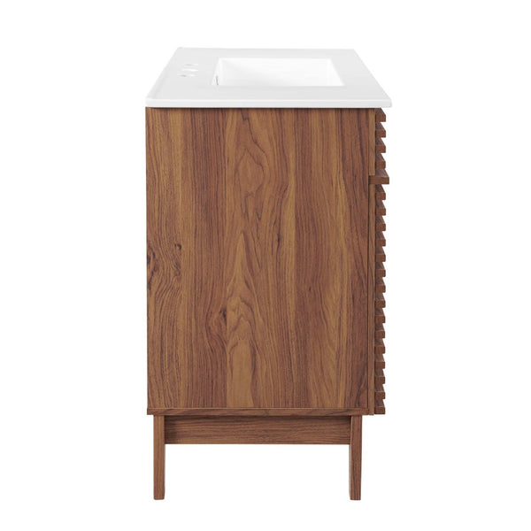 Modway Furniture Render 36" Bathroom Vanity by Modway - Mid-Century Modern Design with Seamless Ceramic Sink Walnut White EEI-4437-WAL-WHI