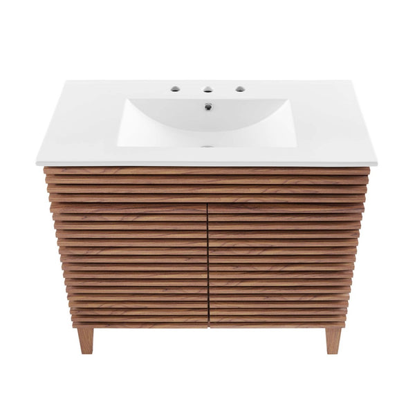 Modway Furniture Render 36" Bathroom Vanity by Modway - Mid-Century Modern Design with Seamless Ceramic Sink Walnut White EEI-4437-WAL-WHI