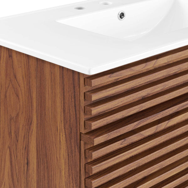 Modway Furniture Render 36" Bathroom Vanity by Modway - Mid-Century Modern Design with Seamless Ceramic Sink Walnut White EEI-4437-WAL-WHI