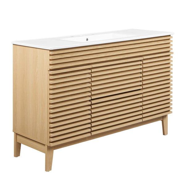 Modway Furniture Render 48" Single Sink Bathroom Vanity - Mid-Century Modern Design with Ample Storage & Style Oak White EEI-4439-OAK-WHI