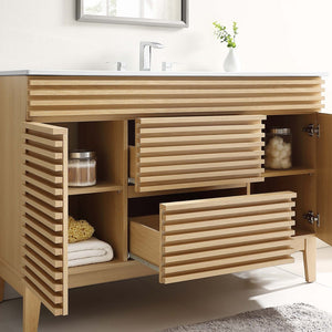 Modway Furniture Render 48" Single Sink Bathroom Vanity - Mid-Century Modern Design with Ample Storage & Style Oak White EEI-4439-OAK-WHI