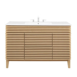 Modway Furniture Render 48" Single Sink Bathroom Vanity - Mid-Century Modern Design with Ample Storage & Style Oak White EEI-4439-OAK-WHI