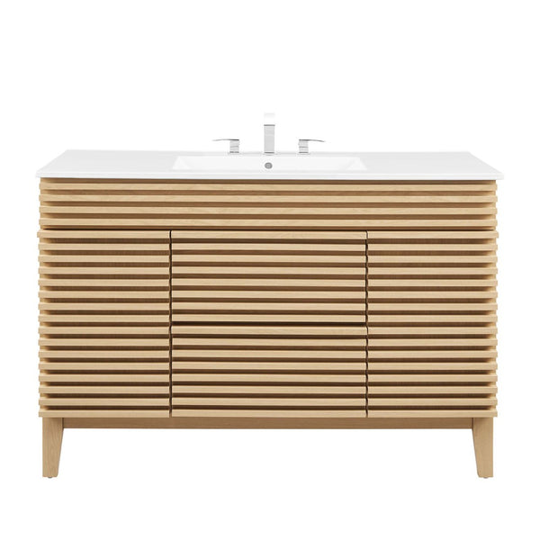 Modway Furniture Render 48" Single Sink Bathroom Vanity - Mid-Century Modern Design with Ample Storage & Style Oak White EEI-4439-OAK-WHI