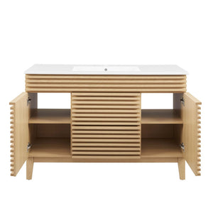 Modway Furniture Render 48" Single Sink Bathroom Vanity - Mid-Century Modern Design with Ample Storage & Style Oak White EEI-4439-OAK-WHI