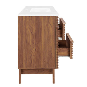 Modway Furniture Render 48" Single Sink Bathroom Vanity - Mid-Century Modern Design with Ample Storage & Style Walnut White EEI-4439-WAL-WHI
