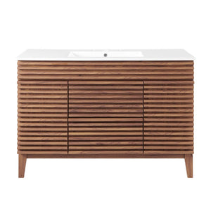 Modway Furniture Render 48" Single Sink Bathroom Vanity - Mid-Century Modern Design with Ample Storage & Style Walnut White EEI-4439-WAL-WHI
