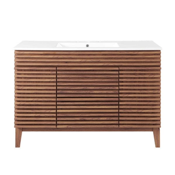 Modway Furniture Render 48" Single Sink Bathroom Vanity - Mid-Century Modern Design with Ample Storage & Style Walnut White EEI-4439-WAL-WHI