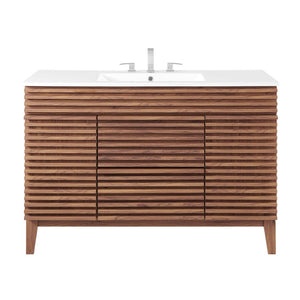 Modway Furniture Render 48" Single Sink Bathroom Vanity - Mid-Century Modern Design with Ample Storage & Style Walnut White EEI-4439-WAL-WHI