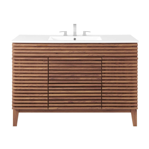 Modway Furniture Render 48" Single Sink Bathroom Vanity - Mid-Century Modern Design with Ample Storage & Style Walnut White EEI-4439-WAL-WHI