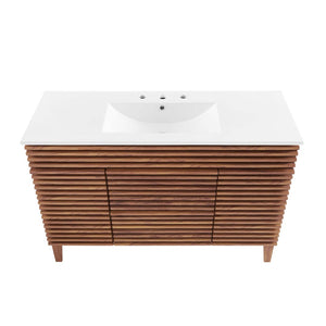 Modway Furniture Render 48" Single Sink Bathroom Vanity - Mid-Century Modern Design with Ample Storage & Style Walnut White EEI-4439-WAL-WHI