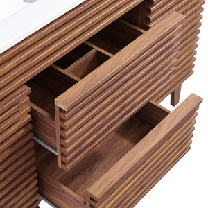 Modway Furniture Render 48" Single Sink Bathroom Vanity - Mid-Century Modern Design with Ample Storage & Style Walnut White EEI-4439-WAL-WHI