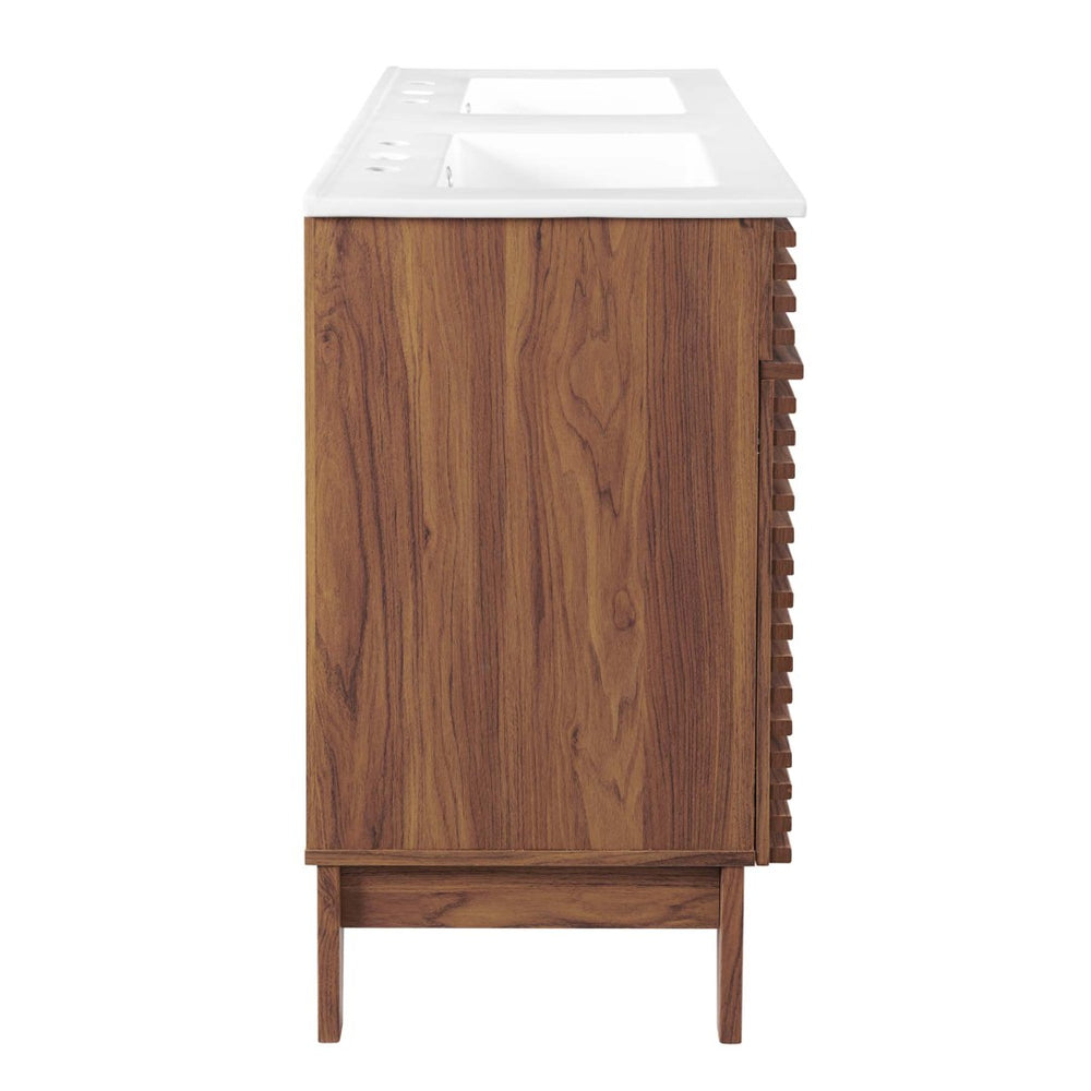 Modway Furniture Render 48" Double Sink Bathroom Vanity with Mid-Century Design, Walnut Finish & Ample Storage Space EEI-4441-WAL-WHI