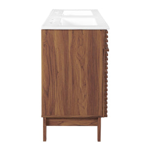 Modway Furniture Render 48" Double Sink Bathroom Vanity with Mid-Century Design, Walnut Finish & Ample Storage Space EEI-4441-WAL-WHI
