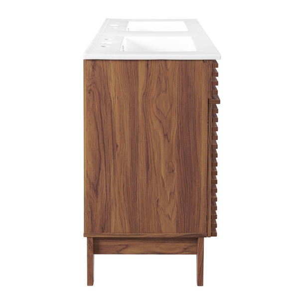 Modway Furniture Render 48" Double Sink Bathroom Vanity with Mid-Century Design, Walnut Finish & Ample Storage Space EEI-4441-WAL-WHI