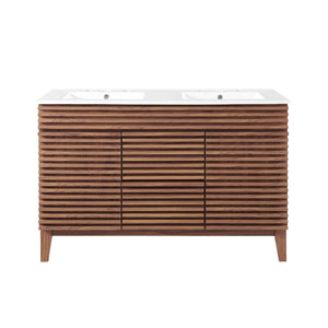 Modway Furniture Render 48" Double Sink Bathroom Vanity with Mid-Century Design, Walnut Finish & Ample Storage Space EEI-4441-WAL-WHI