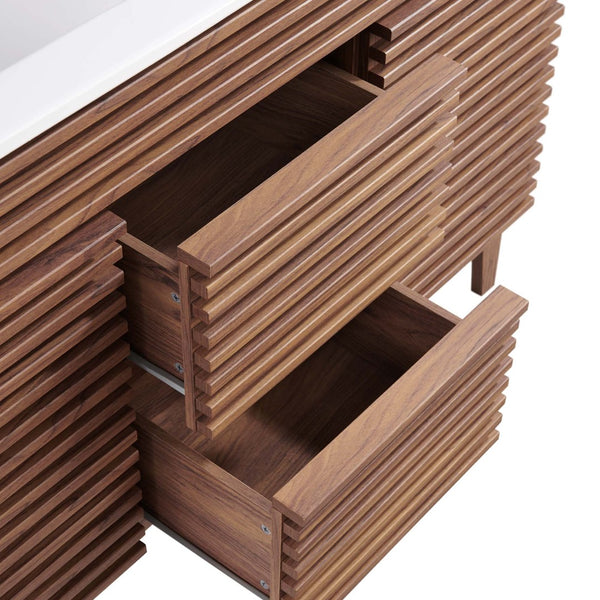 Modway Furniture Render 48" Double Sink Bathroom Vanity with Mid-Century Design, Walnut Finish & Ample Storage Space EEI-4441-WAL-WHI