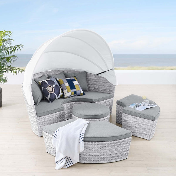 Modway Furniture Scottsdale Outdoor Patio Daybed with Adjustable Canopy, Plush Cushions for Ultimate Comfort & Style EEI-4442-LGR-GRY