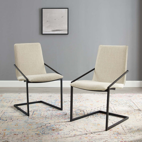 Modway Furniture Pitch Upholstered Fabric Dining Armchair Set of 2 - Modern Comfort with Durable Design in Black Beige EEI-4489-BLK-BEI