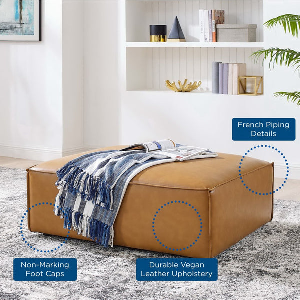 Modway Furniture Restore Vegan Leather Ottoman - Modern Minimalist Design with Plush Comfort for Any Living Space EEI-4496-TAN