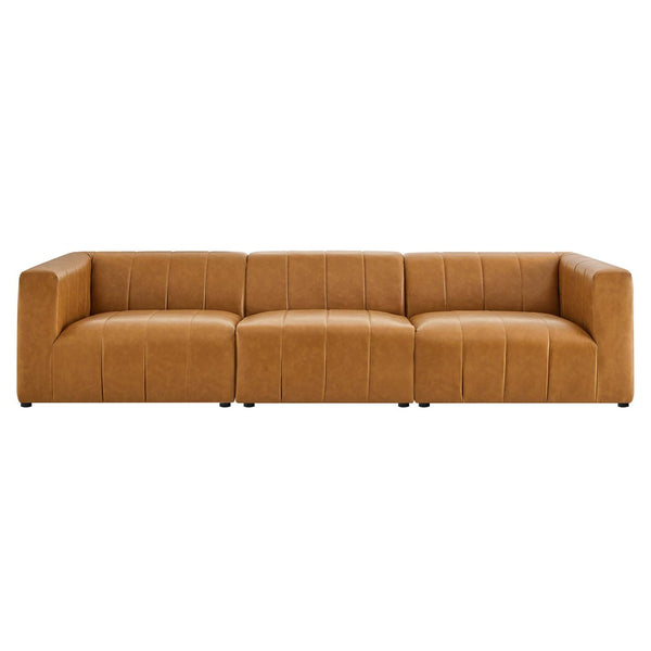 Modway Furniture Bartlett 3-Piece Modular Vegan Leather Sofa - Stylish Mid-Century Design with Ultimate Comfort EEI-4515-TAN