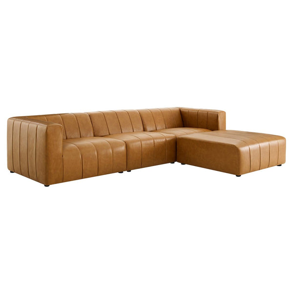 Modway Furniture Bartlett 4-Piece Modular Vegan Leather Sectional Sofa - Stylish Comfort for Modern Living Spaces EEI-4517-TAN