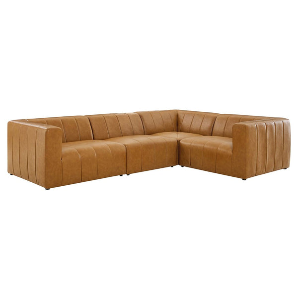 Modway Furniture Bartlett 4-Piece Modular Vegan Leather Sectional Sofa - Stylish Comfort for Modern Living Spaces EEI-4519-TAN