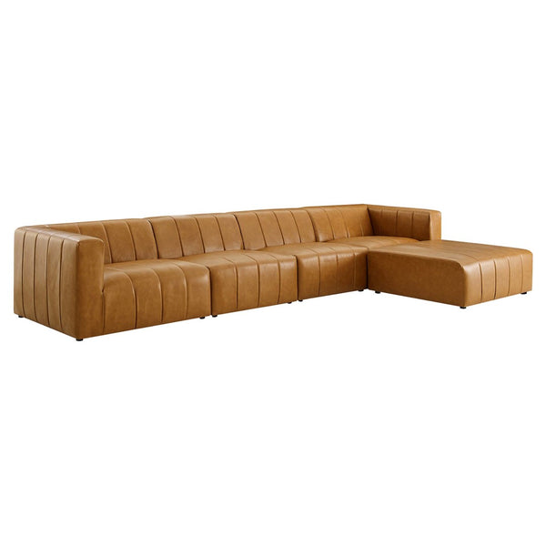 Modway Furniture Bartlett 5-Piece Modular Vegan Leather Sectional Sofa - Stylish Comfort for Modern Living Spaces EEI-4521-TAN
