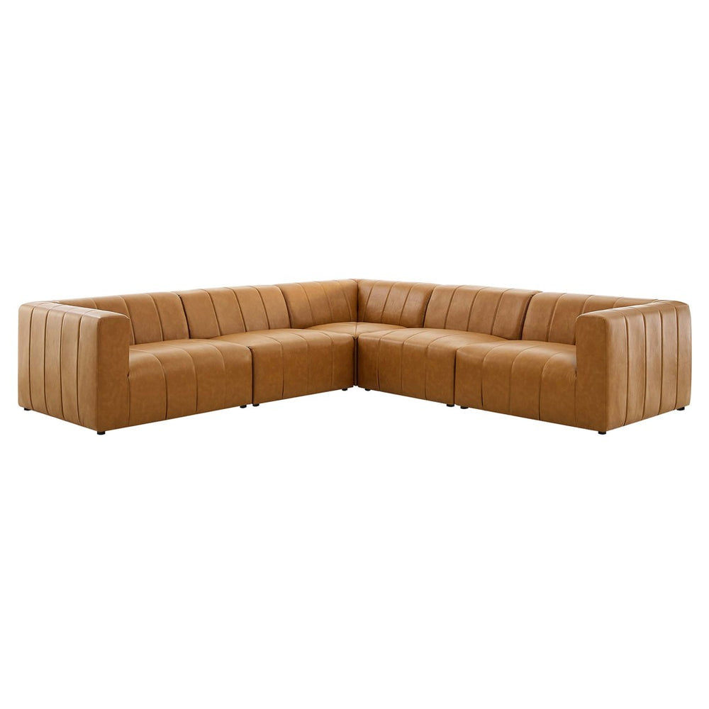 Modway Furniture Bartlett 5-Piece Modular Vegan Leather Sectional Sofa - Stylish Comfort with Retro Modern Design EEI-4532-TAN