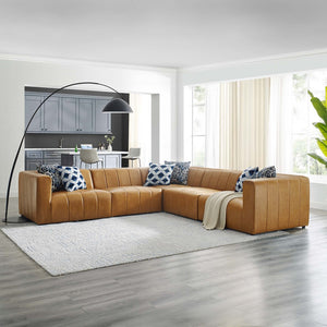 Modway Furniture Bartlett 5-Piece Modular Vegan Leather Sectional Sofa - Stylish Comfort with Retro Modern Design EEI-4532-TAN
